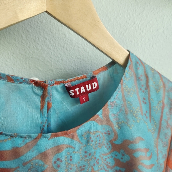 Staud Aqua Blue Orange Floral Crop Top Size Small - Picture 3 of 6